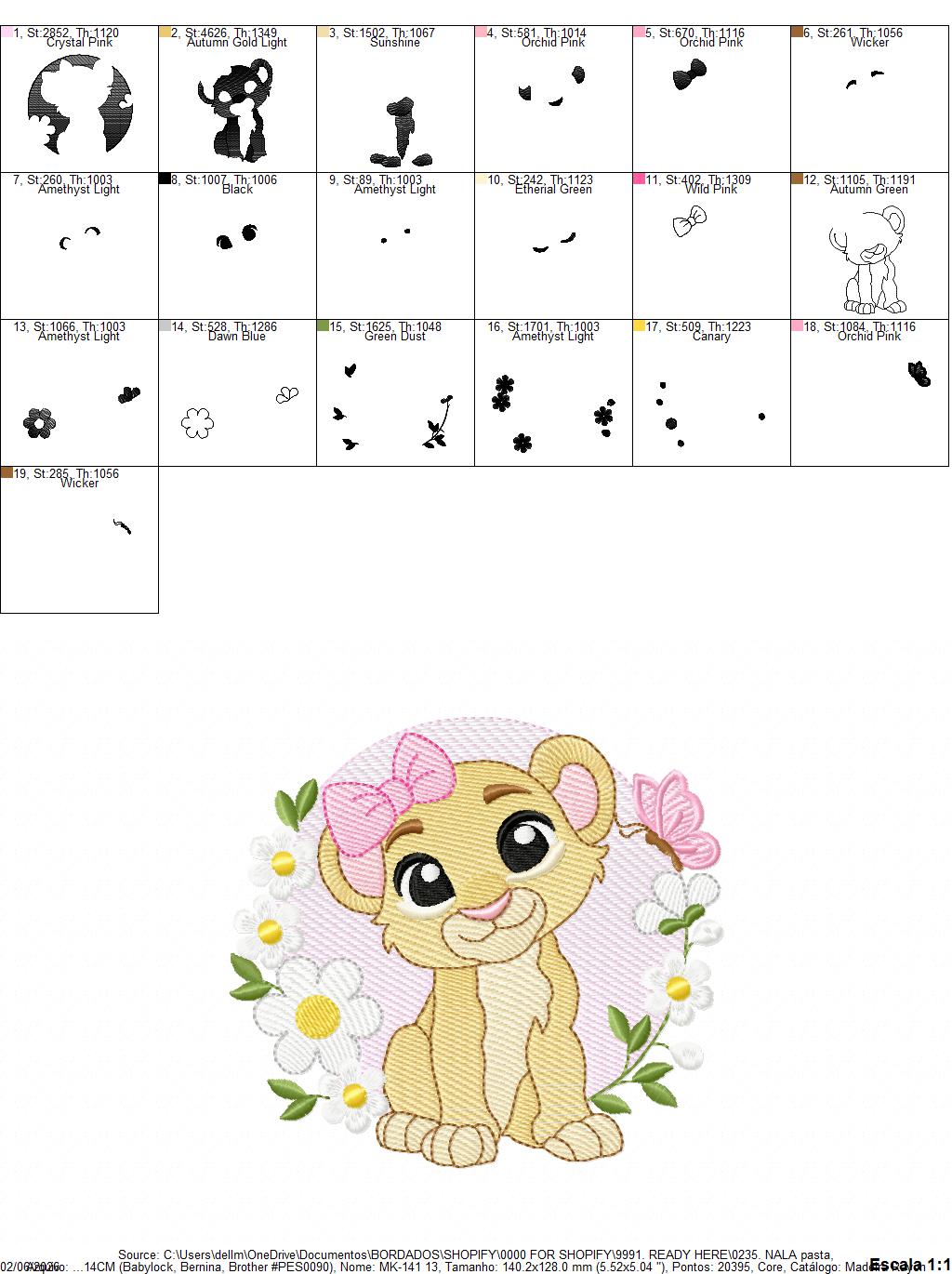 Lion King embroidery design - Lioness Nala with flowers machine embroidery pattern - Baby Boy and girl file - Instant digital download pes jef dst hus vp3
