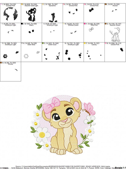 Lion King embroidery design - Lioness Nala with flowers machine embroidery pattern - Baby Boy and girl file - Instant digital download pes jef dst hus vp3