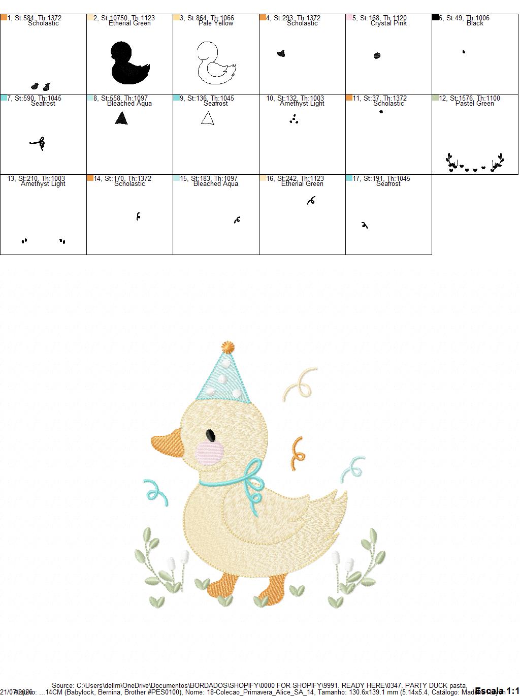 Duck with party cap embroidery design - Lake water animal machine embroidery pattern - Baby boy file - Instant digital download pes