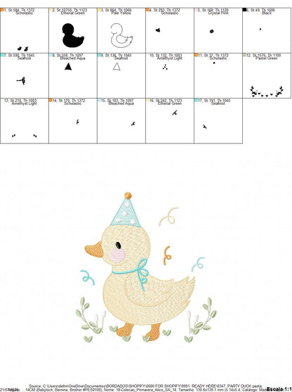 Duck with party cap embroidery design - Lake water animal machine embroidery pattern - Baby boy file - Instant digital download pes