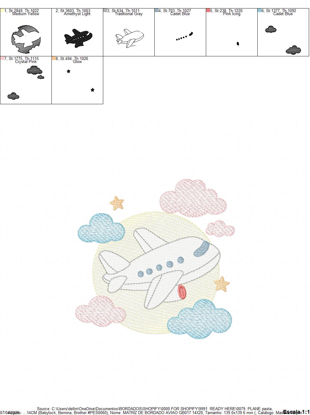 Plane embroidery designs - Airplane with clouds and stars machine embroidery pattern - Vehicle Sky Baby boy file - Instant download pes jef (Copy) Marcia Embroidery