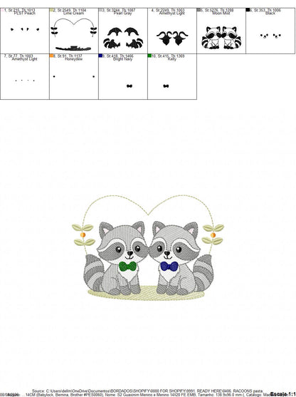 Boys Racoons embroidery designs - Woodland Forest Animal embroidery design machine embroidery pattern - Raccoon Brothers - Instant download (Copy)