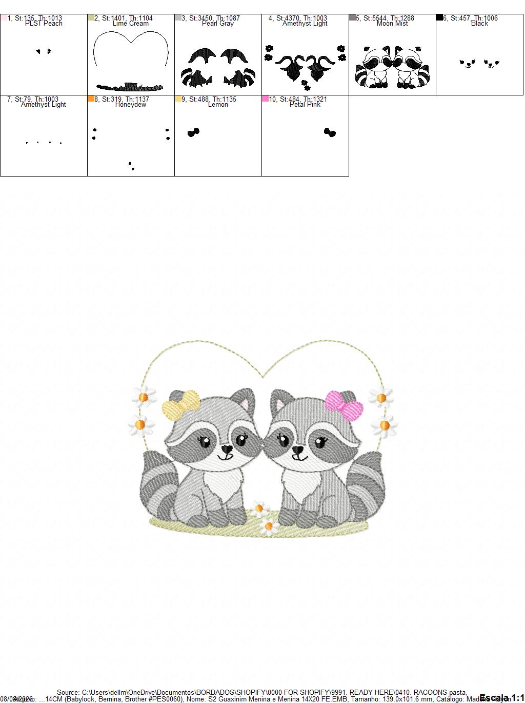 Girls Racoons embroidery designs - Woodland Forest Animal machine embroidery pattern - Raccoon Sisters - Instant download
