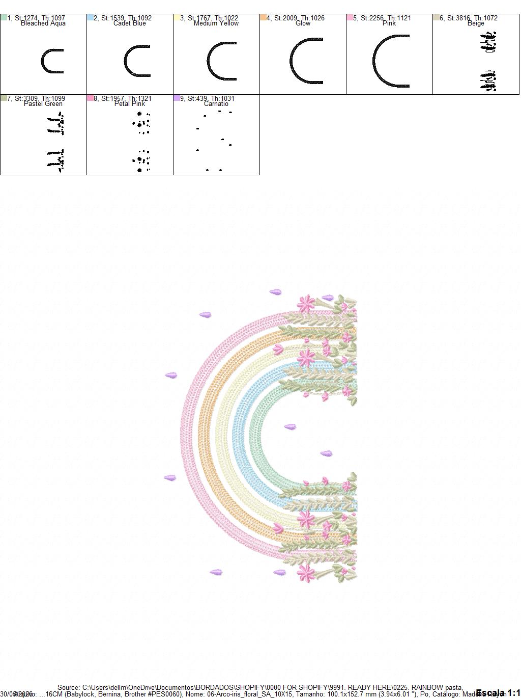 Rainbow with flowers embroidery design - Colorful Rainbow with hearts machine embroidery pattern - Instant digital download pes jef dst vp3 (Copy) Marcia Embroidery