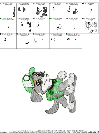 Paw Patrol embroidery designs - Dog Rocky machine embroidery patterns - Baby Girl Boy file - Instant digital download - Chase Rubble Skye Marshall (Copy) Marcia Embroidery