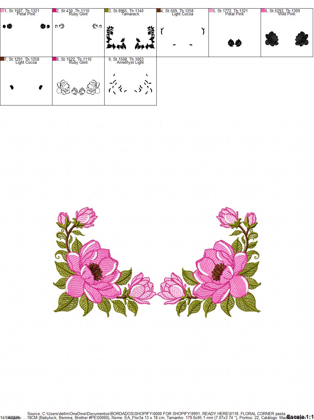 Rose Corner embroidery designs - Flower for Kitchen Towel machine embroidery pattern - Baby Girl file - Instant digital download pes (Copy) Marcia Embroidery