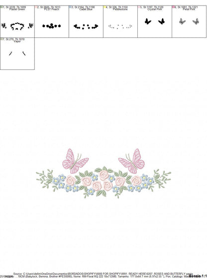 Divider with Flowers and Butterflies embroidery designs - Roses with butterfly embroidery machine embroidery pattern - Floral Kitchen towel - instant download Marcia Embroidery