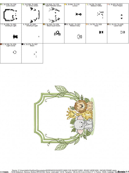 Safari Wild Animals embroidery design - Elephant Giraffe and Lion Frame machine embroidery pattern - Instant digital download pes jef dst