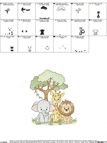 Safari Wild Animals embroidery design - Elephant Giraffe and Lion with tree machine embroidery pattern - Instant digital download pes jef dst