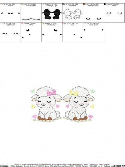 Sheep embroidery design - Farm Animal Lamb machine embroidery pattern - Newborn Baby Girl file - Instant digital download pes jef dst