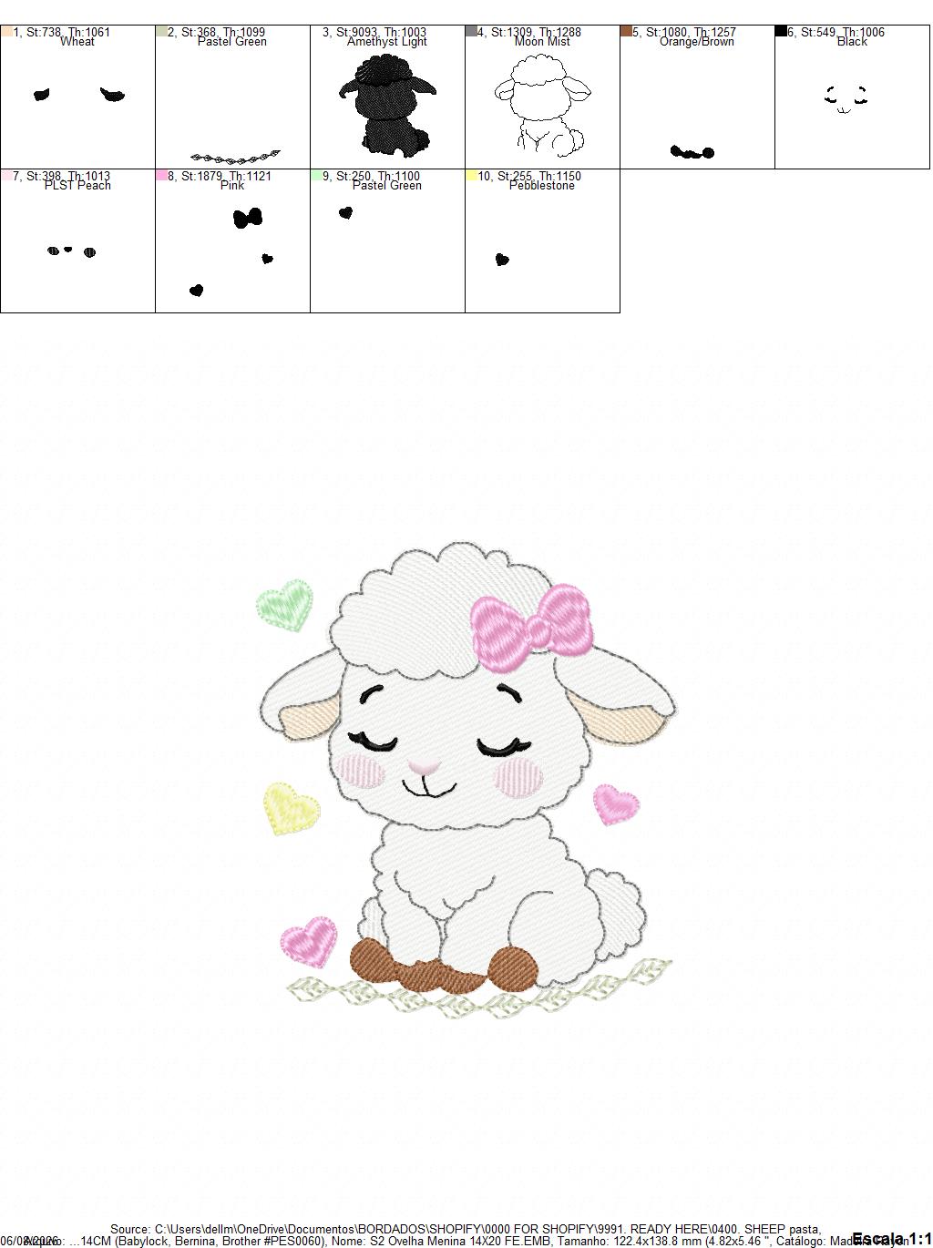 Sheep embroidery design - Farm Animal Lamb machine embroidery pattern - Newborn Baby Girl file - Instant digital download pes jef dst