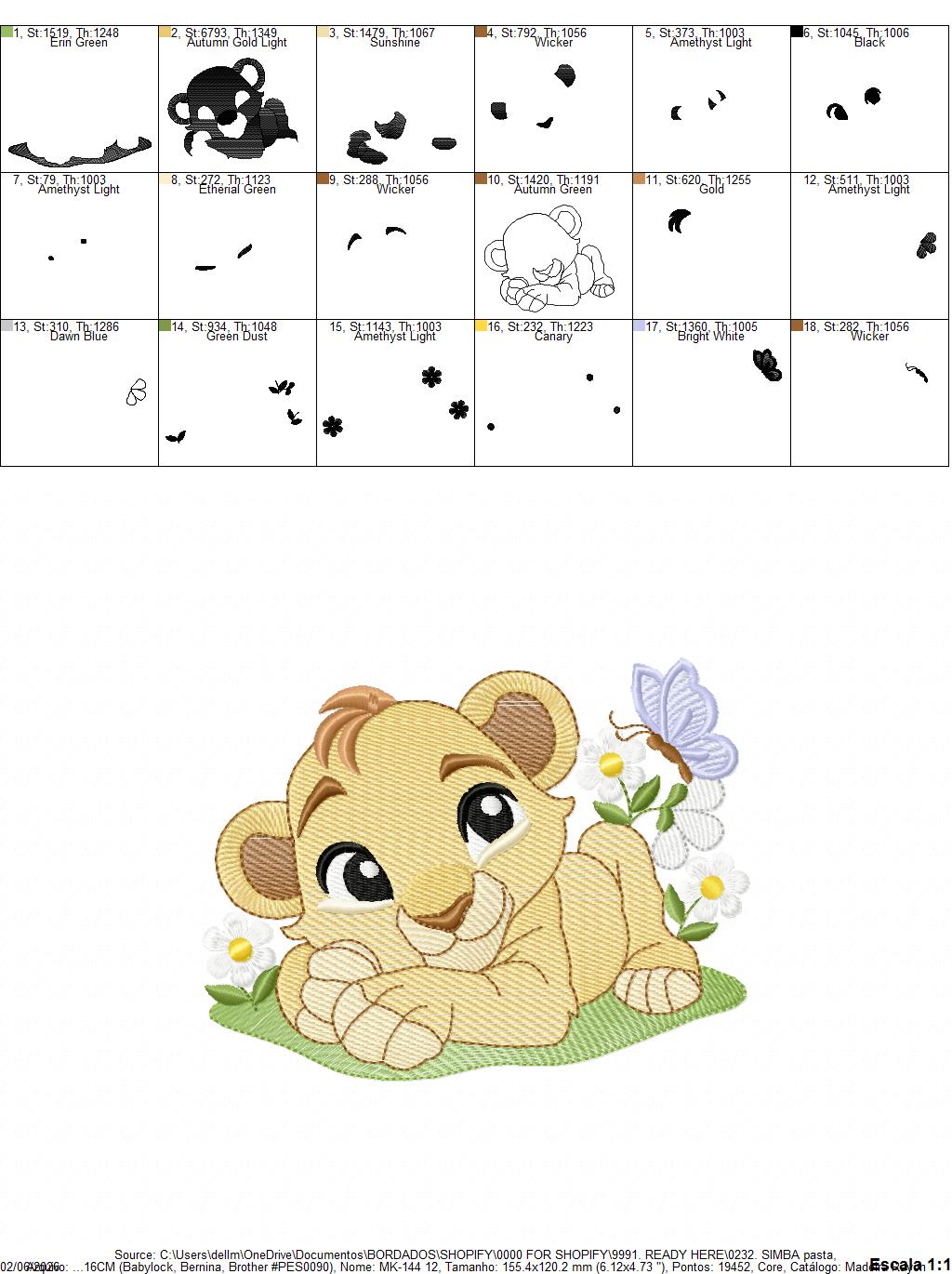 Lion King embroidery design - Simba with flowers machine embroidery pattern - Baby Boy and girl file - Instant digital download pes jef dst hus vp3