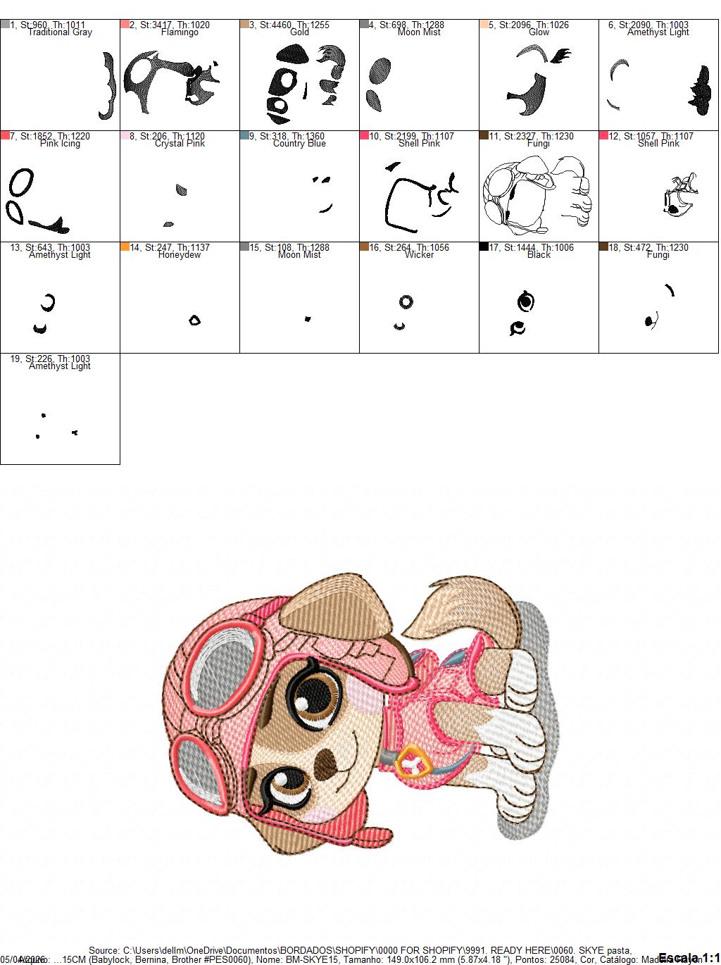 Paw Patrol embroidery designs - Dog Skye machine embroidery patterns - Baby Girl Boy file - Instant digital download - Zuma Chase Rubble Skye Marshall (Copy) Marcia Embroidery