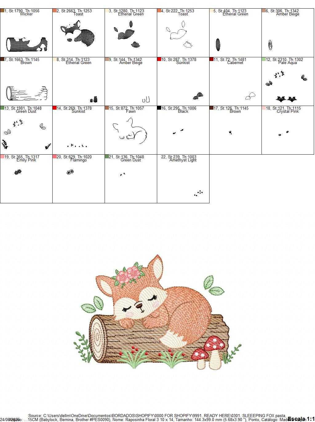 Fox with flowers embroidery design - Sleeping Woodland animal machine embroidery pattern - Baby girl and boy file - Instant download pes jef dst hus