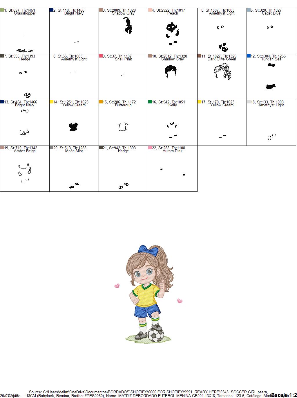 Soccer player embroidery designs - Baby Girl with long hair machine embroidery file - Girl with soccer ball file - Instant digital download pes jef