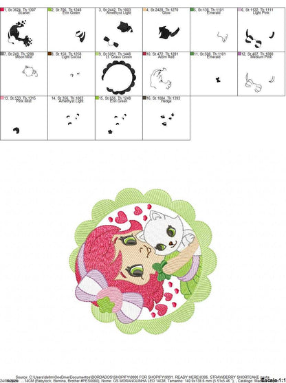 Strawberry Shortcake embroidery design - Girl with hearts and strawberries machine embroidery pattern - Baby Girl file - Instant digital download pes jef dst