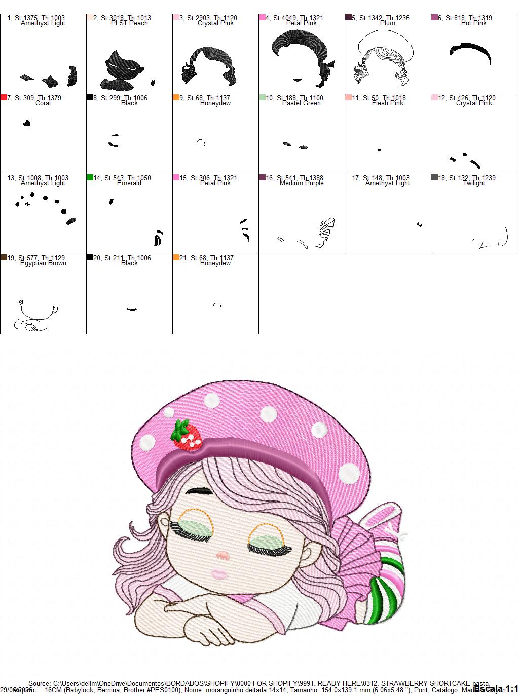 Strawberry Shortcake embroidery design - Girl with hearts and strawberries machine embroidery pattern - Baby Girl file - Instant digital download pes jef dst
