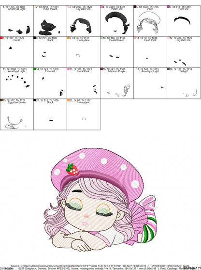 Strawberry Shortcake embroidery design - Girl with hearts and strawberries machine embroidery pattern - Baby Girl file - Instant digital download pes jef dst