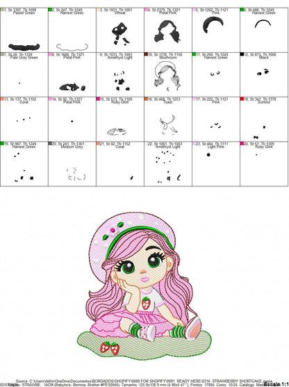 Strawberry Shortcake embroidery design - Girl with hearts and strawberries machine embroidery pattern - Baby Girl file - Instant digital download pes jef dst