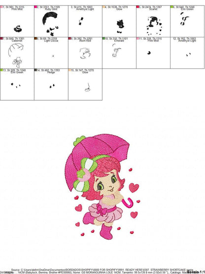 Strawberry Shortcake embroidery design - Girl with hearts and strawberries machine embroidery pattern - Baby Girl file - Instant digital download pes jef dst