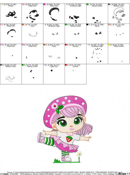 Strawberry Shortcake embroidery design - Girl with hearts and strawberries machine embroidery pattern - Baby Girl file - Instant digital download pes jef dst