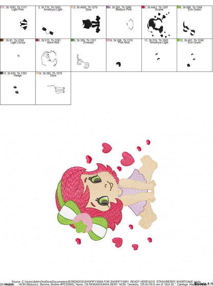 Strawberry Shortcake embroidery design - Girl with hearts and strawberries machine embroidery pattern - Baby Girl file - Instant digital download pes jef dst