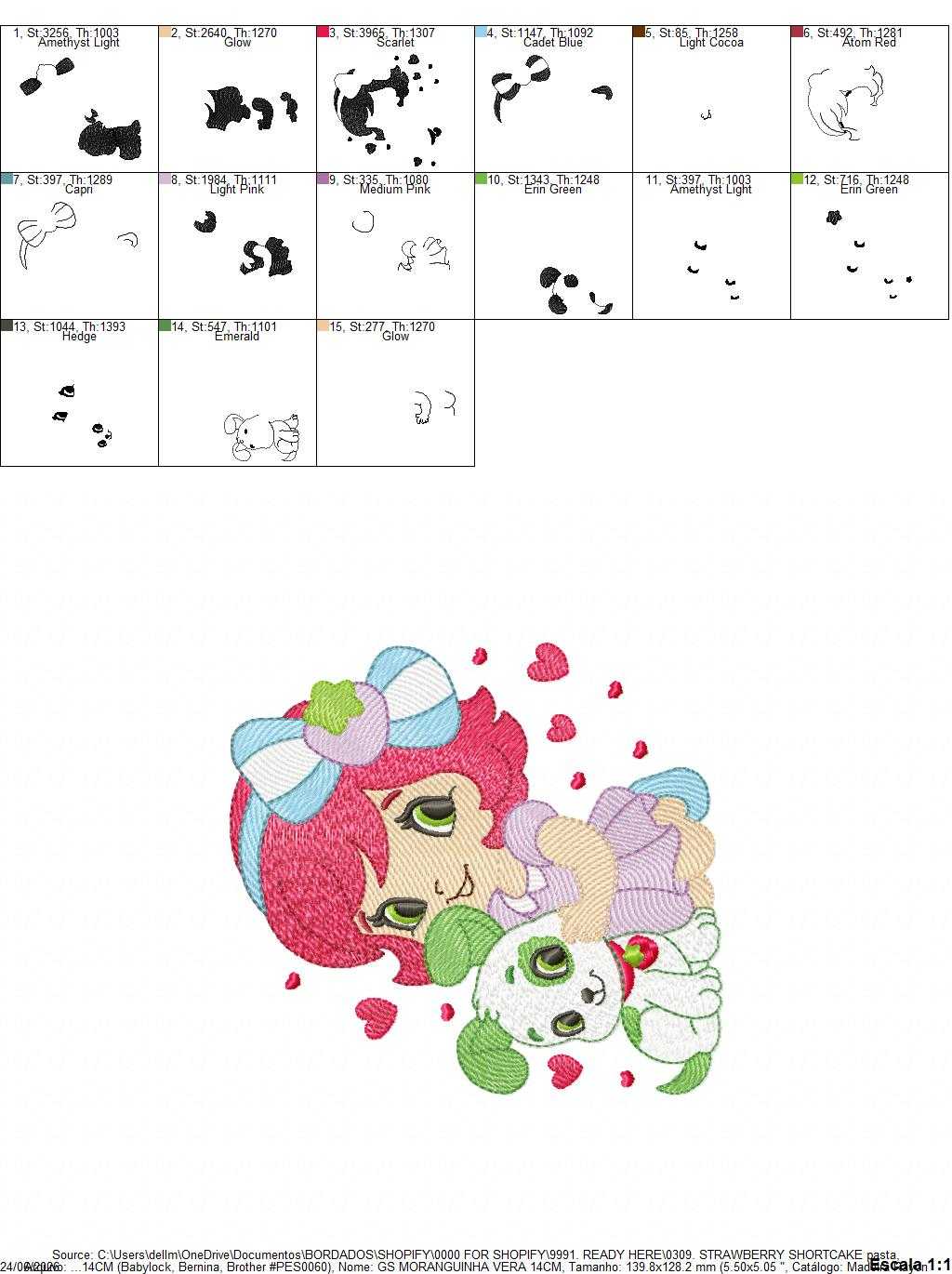 Strawberry Shortcake embroidery design - Girl with hearts and strawberries machine embroidery pattern - Baby Girl file - Instant digital download pes jef dst
