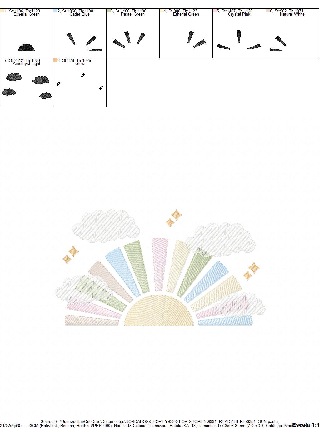 Sun with clouds embroidery design - Colorful Sun machine embroidery pattern - Baby girl and boy file - Instant digital download pes jef dst hus