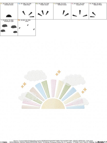 Sun with clouds embroidery design - Colorful Sun machine embroidery pattern - Baby girl and boy file - Instant digital download pes jef dst hus