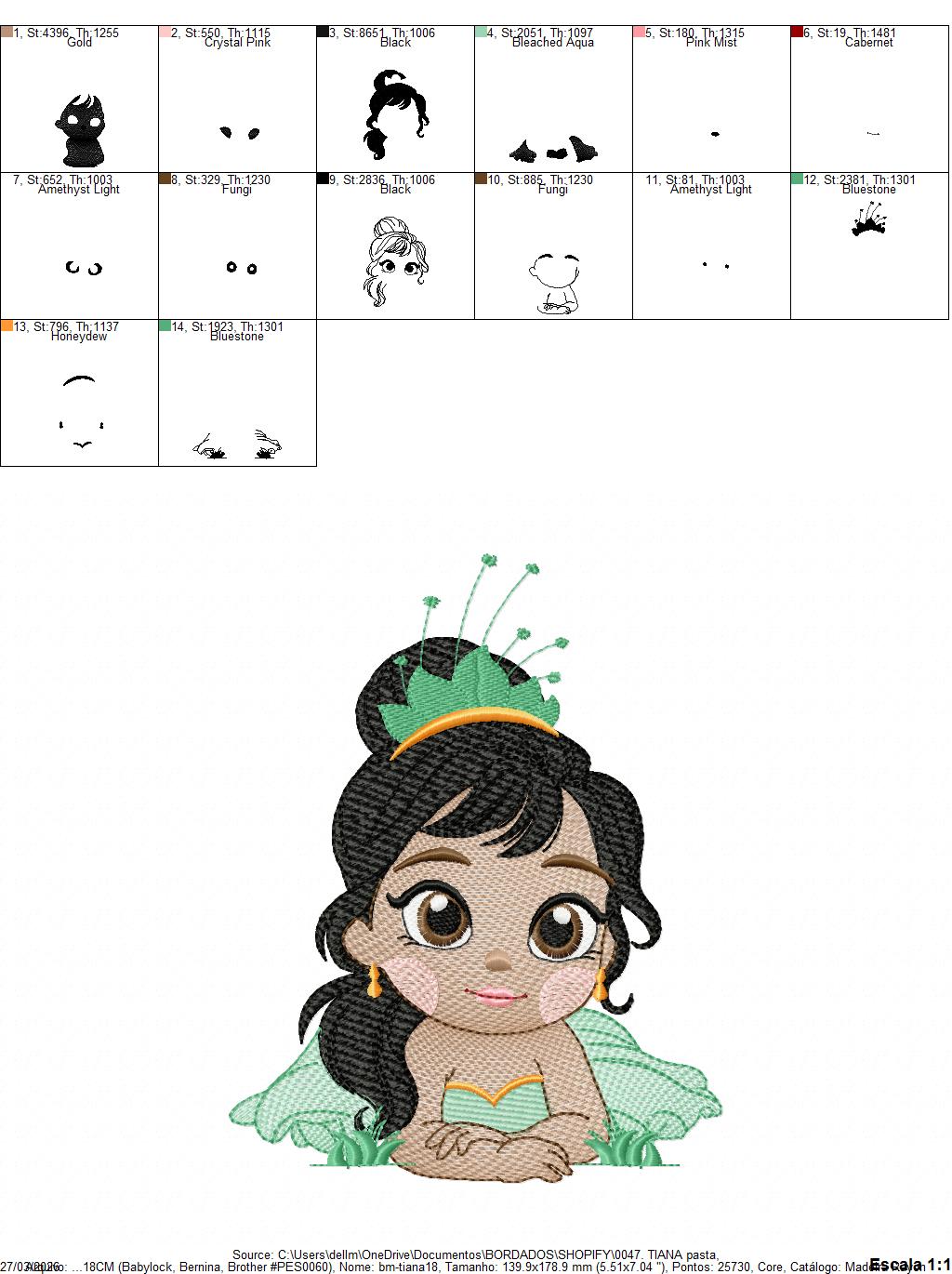 Tiana embroidery designs - Disney Princess machine embroidery patterns - Baby Girl file - Instant digital download pes jef dst exp hus vp3 - Marcia Embroidery