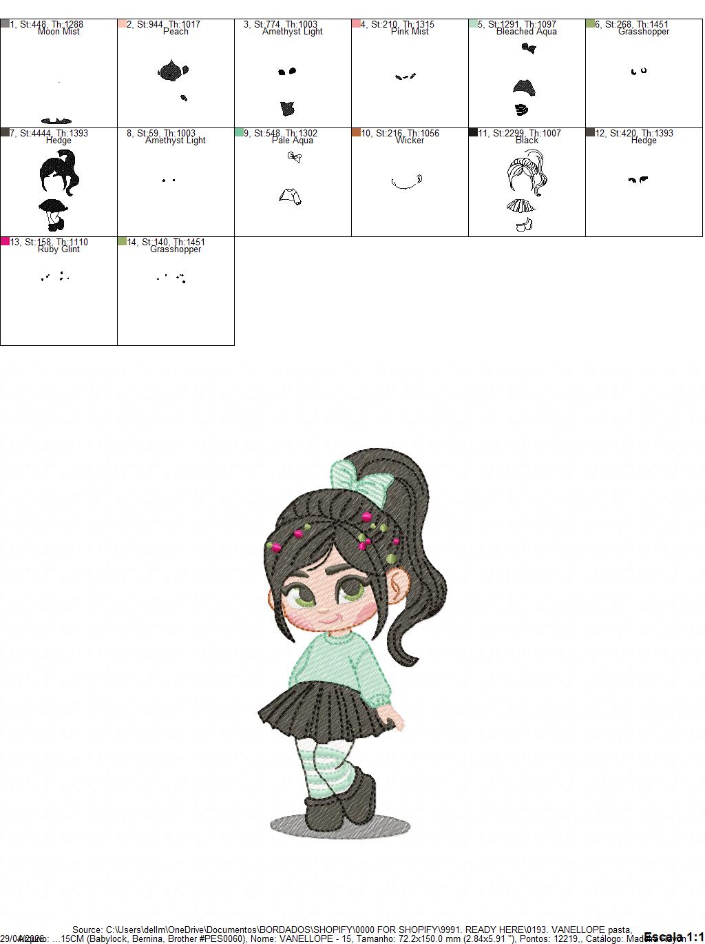 Vanellope embroidery design - Disney Princess machine embroidery patterns - Instant digital download (Copy) Marcia Embroidery