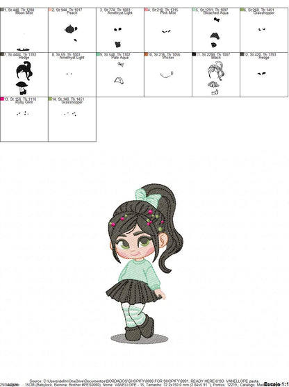 Vanellope embroidery design - Disney Princess machine embroidery patterns - Instant digital download (Copy) Marcia Embroidery