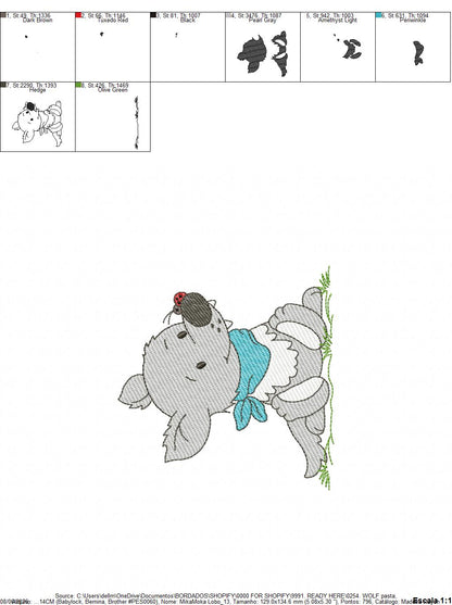 Wolf embroidery design - Happy Male Puppy machine embroidery pattern - Pet embroidery file - Instant digital download pes jef (Copy) Marcia Embroidery