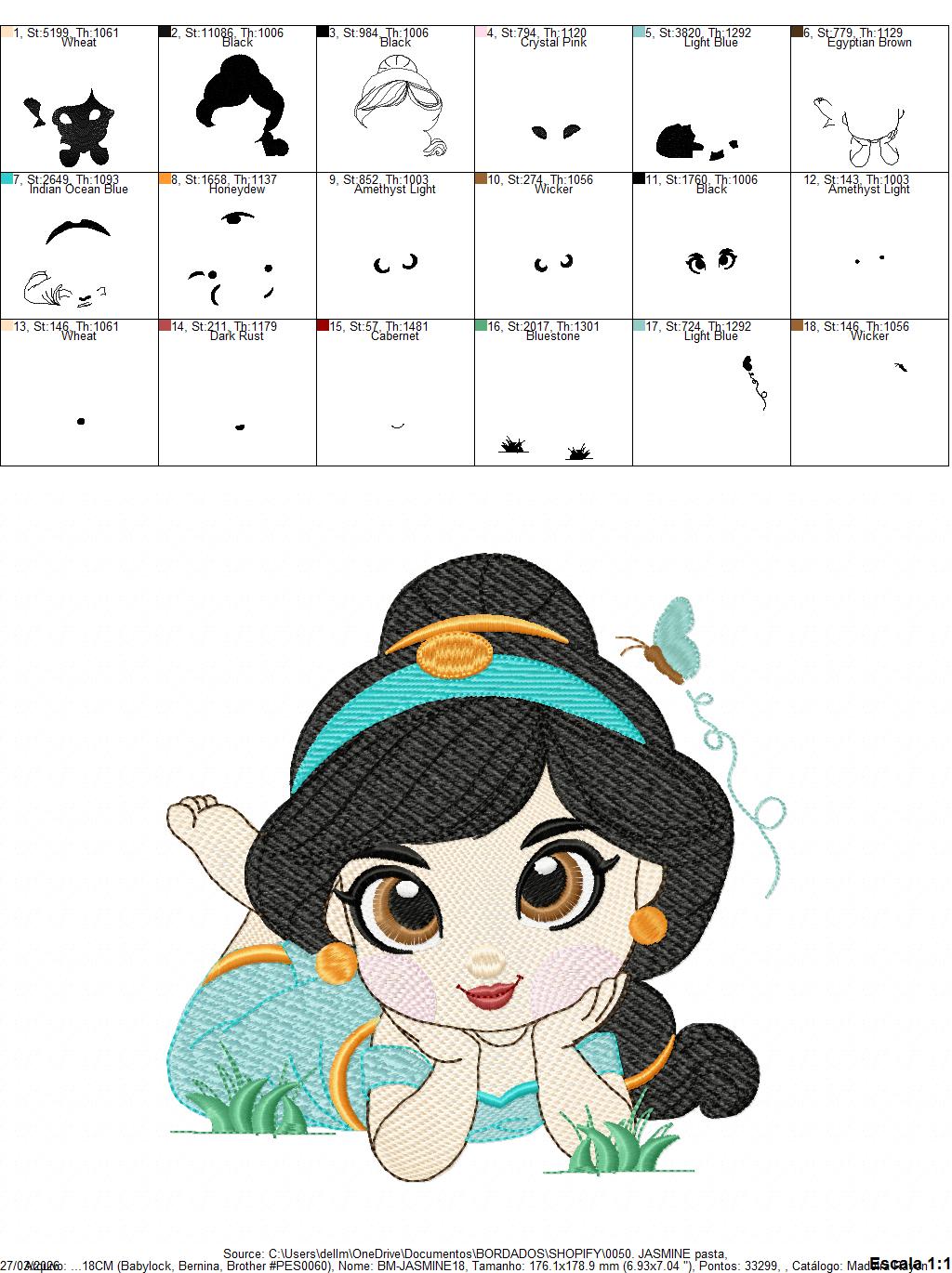Jasmine embroidery designs - Disney Princess machine embroidery patterns - Baby Girl file - Instant digital download pes jef dst exp hus vp3 - Marcia Embroidery