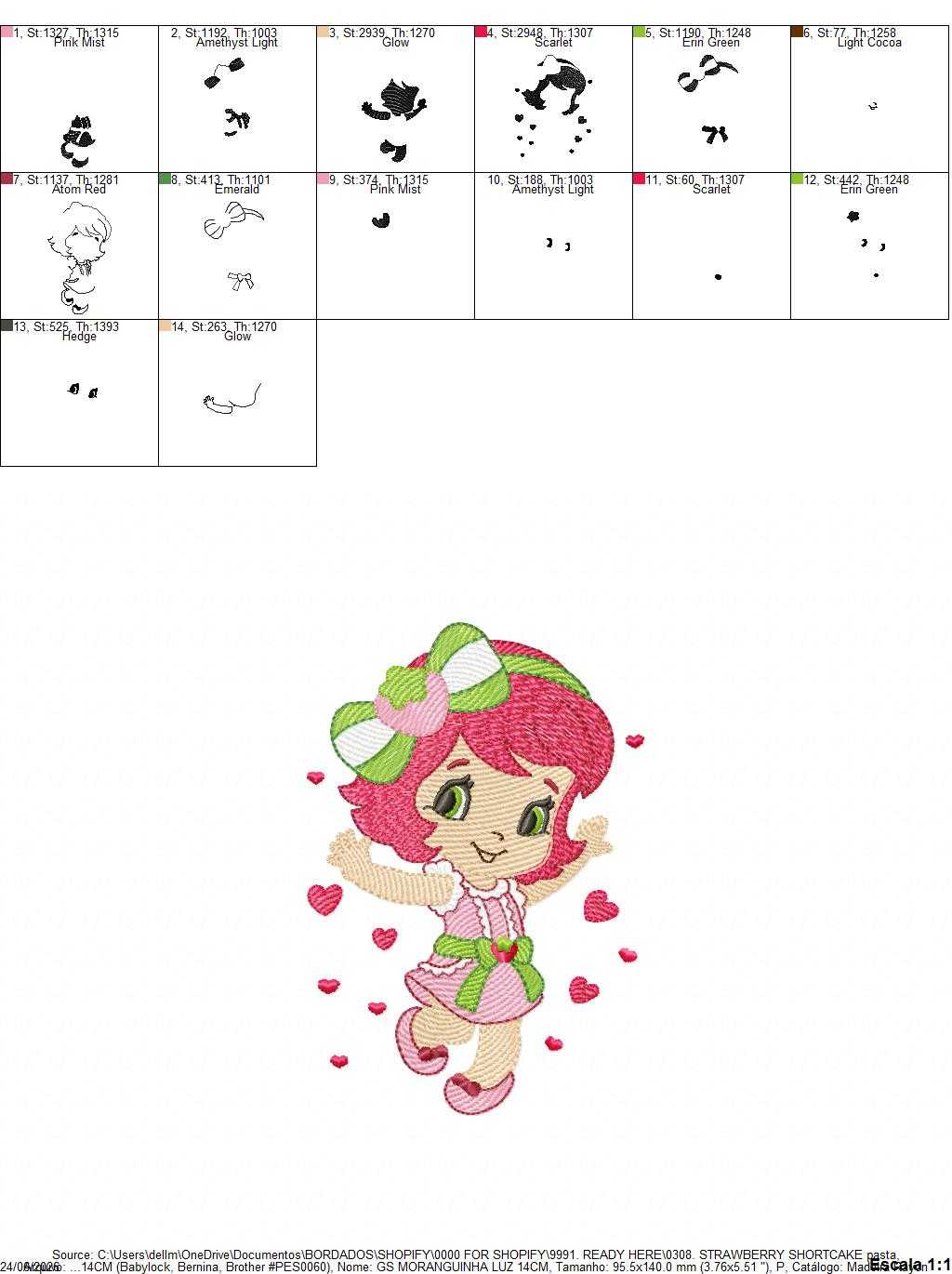 Strawberry Shortcake embroidery design - Girl with hearts and strawberries machine embroidery pattern - Baby Girl file - Instant digital download pes jef dst