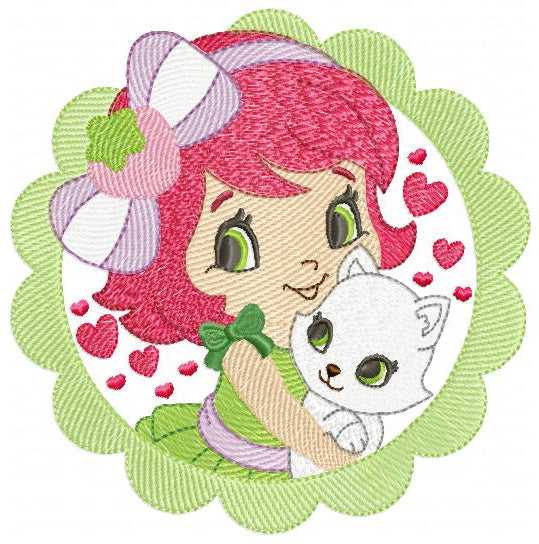 Strawberry Shortcake embroidery design - Girl with hearts and strawberries machine embroidery pattern - Baby Girl file - Instant digital download pes jef dst