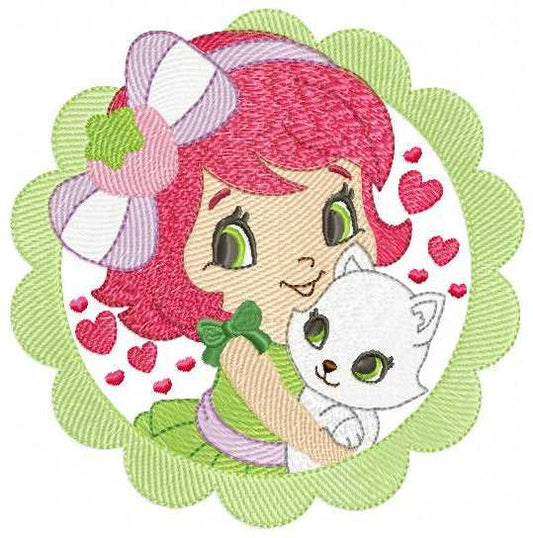 Strawberry Shortcake embroidery design - Girl with hearts and strawberries machine embroidery pattern - Baby Girl file - Instant digital download pes jef dst