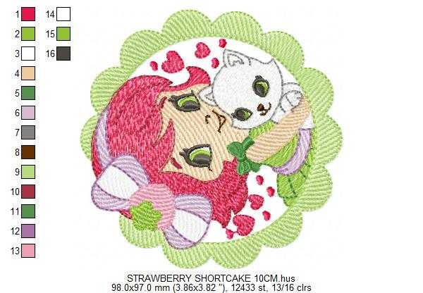 Strawberry Shortcake embroidery design - Girl with hearts and strawberries machine embroidery pattern - Baby Girl file - Instant digital download pes jef dst