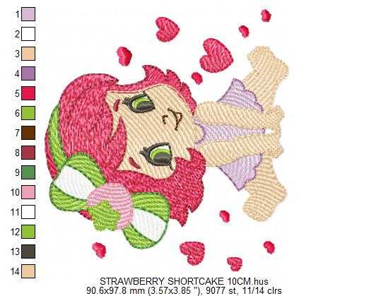 Strawberry Shortcake embroidery design - Girl with hearts and strawberries machine embroidery pattern - Baby Girl file - Instant digital download pes jef dst