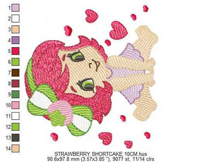 Strawberry Shortcake embroidery design - Girl with hearts and strawberries machine embroidery pattern - Baby Girl file - Instant digital download pes jef dst