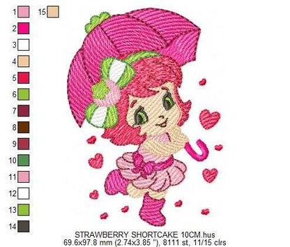 Strawberry Shortcake embroidery design - Girl with hearts and strawberries machine embroidery pattern - Baby Girl file - Instant digital download pes jef dst
