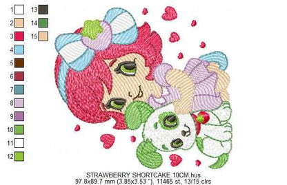 Strawberry Shortcake embroidery design - Girl with hearts and strawberries machine embroidery pattern - Baby Girl file - Instant digital download pes jef dst