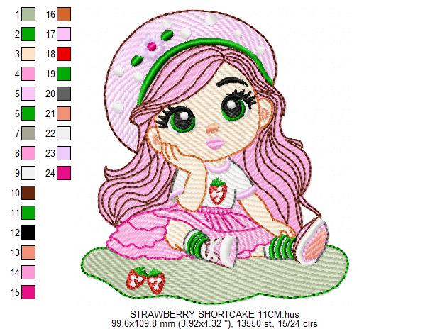 Strawberry Shortcake embroidery design - Girl with hearts and strawberries machine embroidery pattern - Baby Girl file - Instant digital download pes jef dst