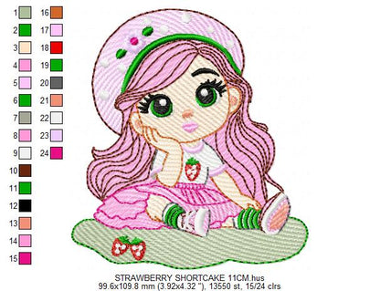 Strawberry Shortcake embroidery design - Girl with hearts and strawberries machine embroidery pattern - Baby Girl file - Instant digital download pes jef dst