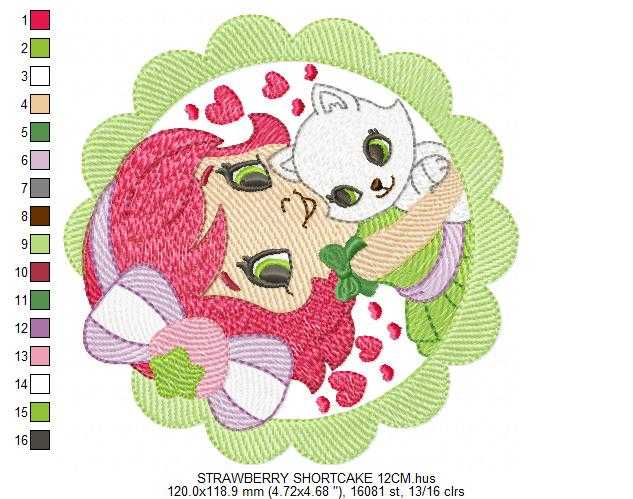 Strawberry Shortcake embroidery design - Girl with hearts and strawberries machine embroidery pattern - Baby Girl file - Instant digital download pes jef dst