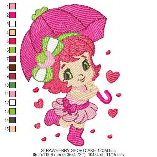 Strawberry Shortcake embroidery design - Girl with hearts and strawberries machine embroidery pattern - Baby Girl file - Instant digital download pes jef dst