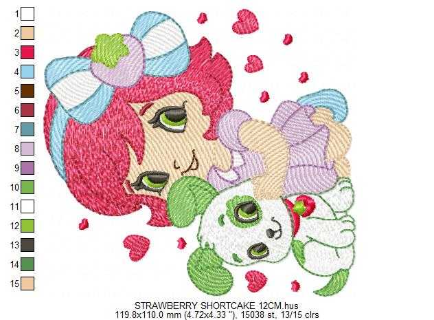 Strawberry Shortcake embroidery design - Girl with hearts and strawberries machine embroidery pattern - Baby Girl file - Instant digital download pes jef dst