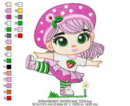 Strawberry Shortcake embroidery design - Girl with hearts and strawberries machine embroidery pattern - Baby Girl file - Instant digital download pes jef dst