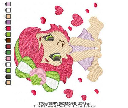Strawberry Shortcake embroidery design - Girl with hearts and strawberries machine embroidery pattern - Baby Girl file - Instant digital download pes jef dst