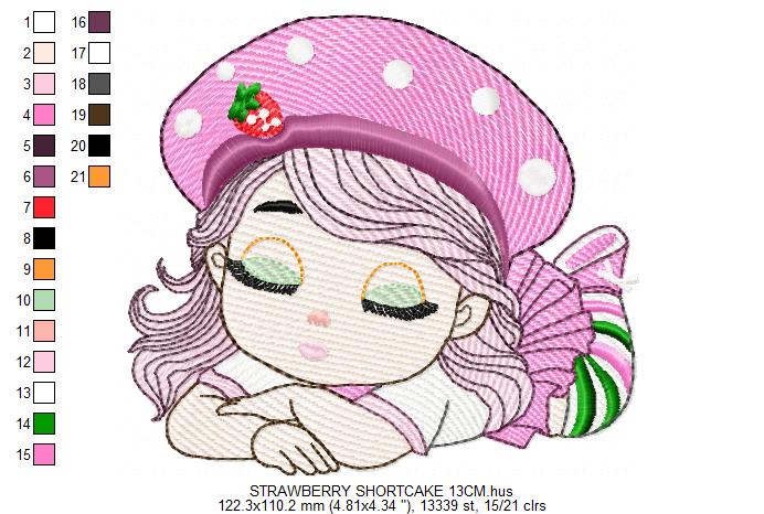 Strawberry Shortcake embroidery design - Girl with hearts and strawberries machine embroidery pattern - Baby Girl file - Instant digital download pes jef dst